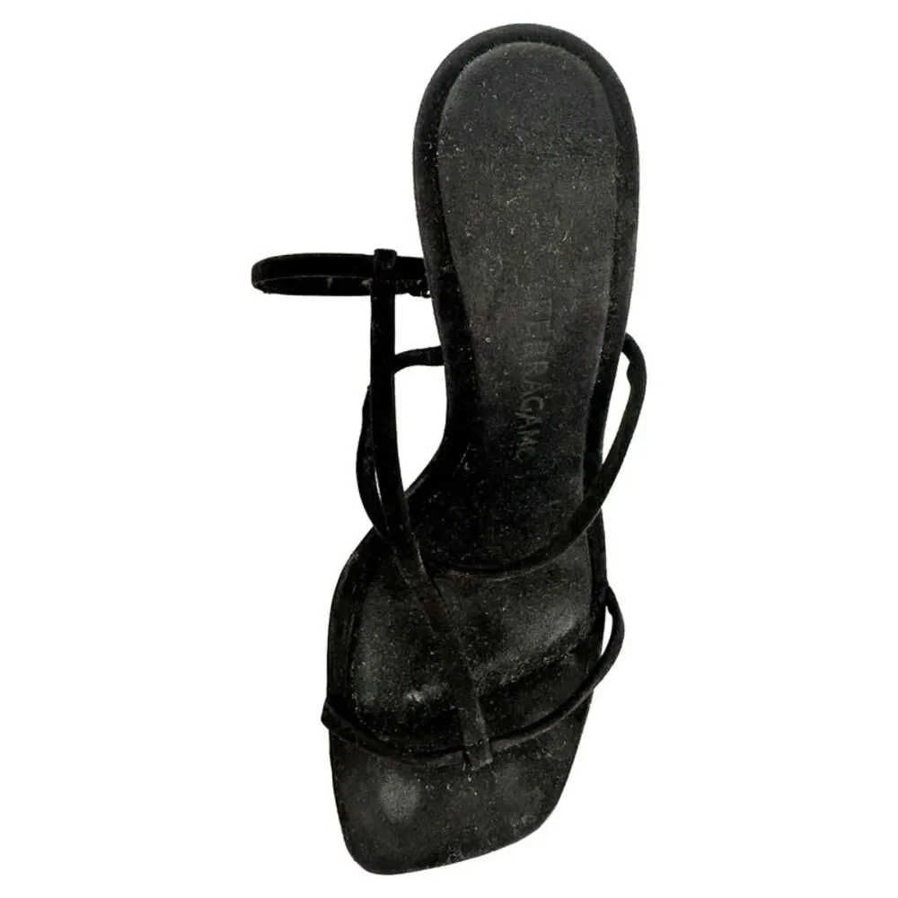 Ferragamo Elina Sandal Heels in Black Goat Suede